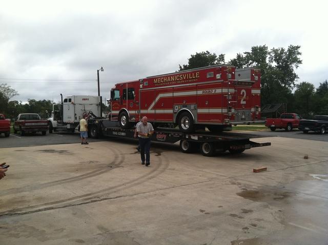 Rescue Squad 2 getting a lift to the repair shop